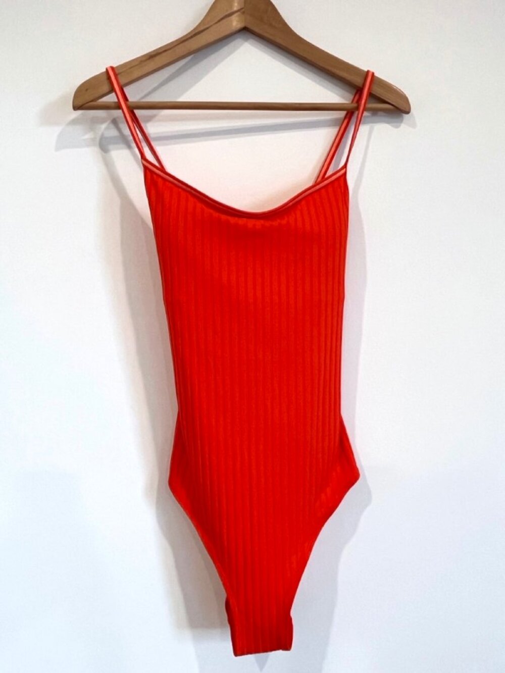 Aerie NWT Strappy Back Ribbed One Piece Swimsuit Coral Red L